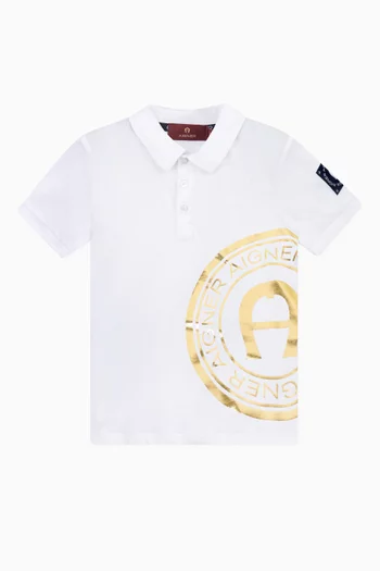 تي شيرت بولو بشعار الماركة بلون لامع