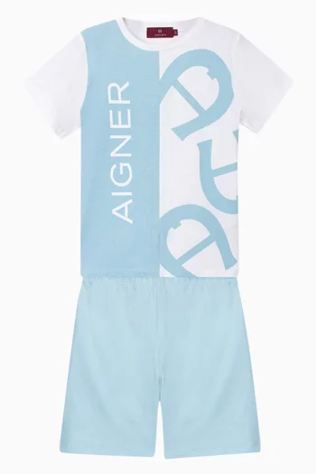 Colour-blocked Shirt & Shorts Set in Cotton