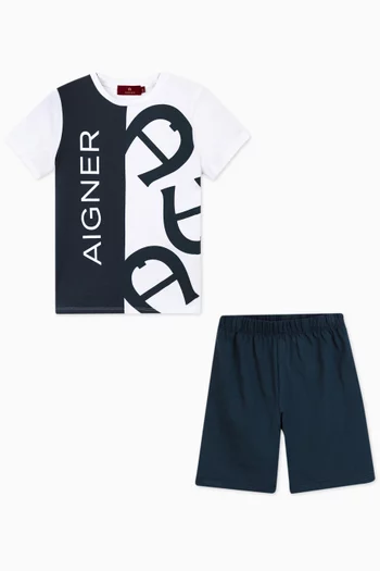 Colour-blocked Shirt & Shorts Set in Cotton