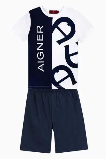 Colour-blocked Shirt & Shorts Set in Cotton