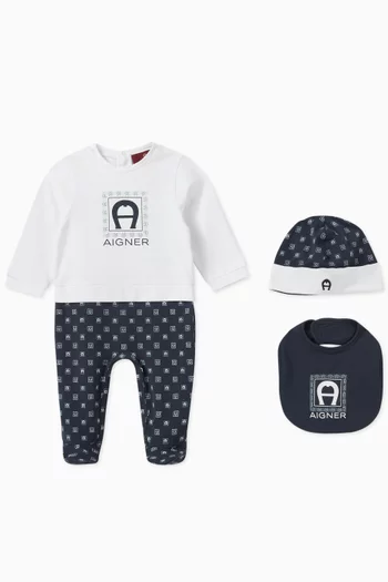 Logo-print Sleepsuit Set in Cotton