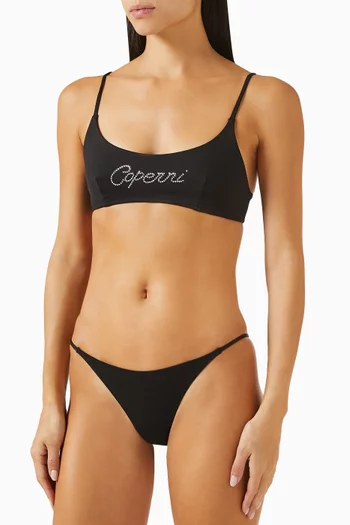 قطعة بيكيني سفلية بشعار الماركة مطرز بالكريستال نايلون