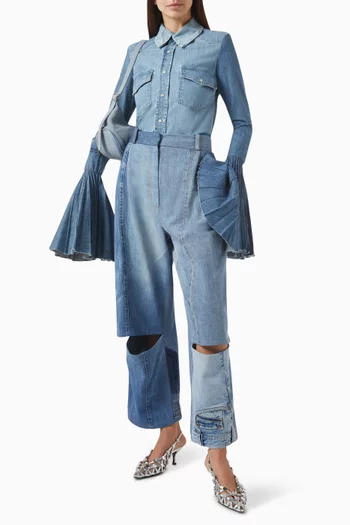 قميص بأكمام جرس دينم معاد تدويره