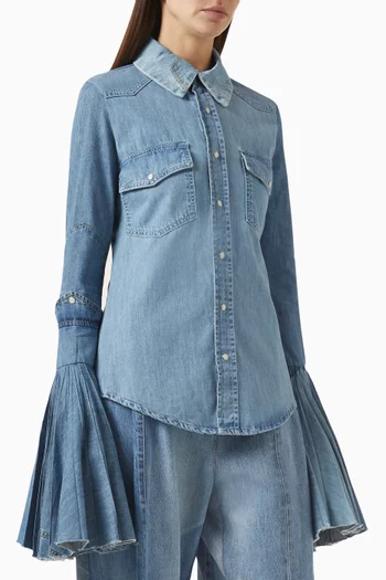 قميص بأكمام جرس دينم معاد تدويره