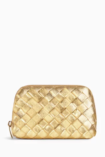 Small Half-Moon Beauty Pouch in Intrecciato Leather