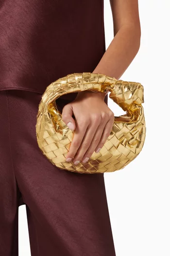 Mini Jodie Top-handle Bag in Metallic Intrecciato Leather