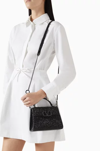 Mini VSLING Rhinestone-embellished Top-handle Bag in Leather