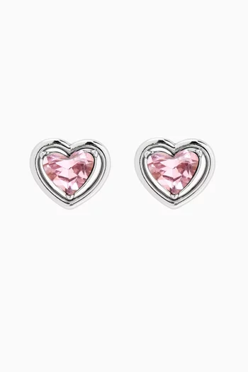 Halo Heart Stud Earrings in Silver-tone Brass