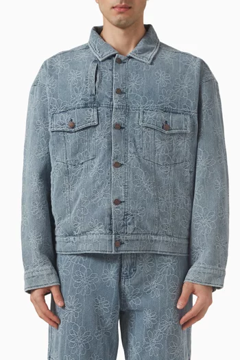 Flower Jacquard Jacket in Denim