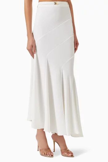 Asymmetrical Belted Maxi Skirt in Crepe
