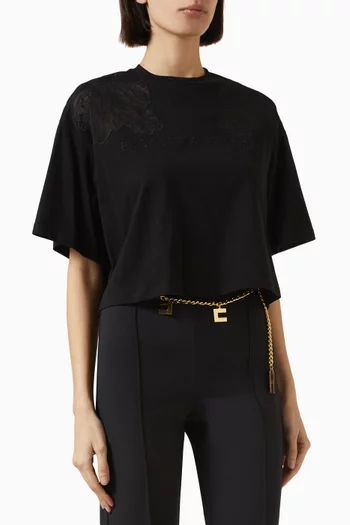 Floral-embroidered Logo T-shirt in Cotton-blend