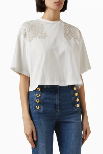 Floral-embroidered Logo T-shirt in Cotton-blend