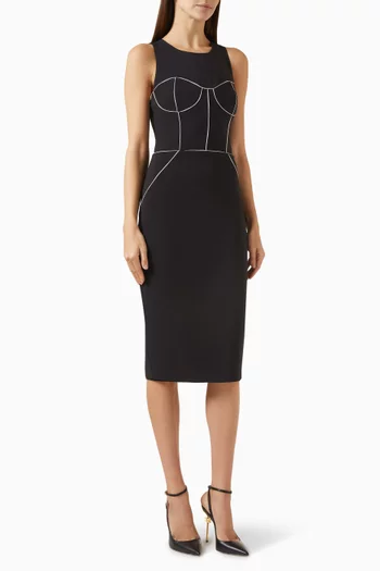 Contrast Piping Midi Dress in Crepe