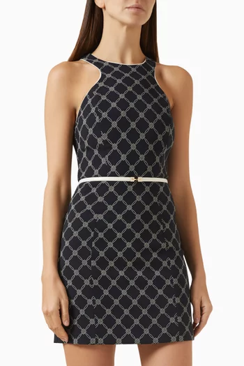Diamond-print Belted Mini Dress in Crepe
