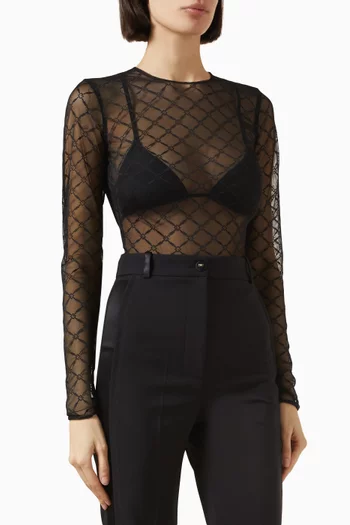 Logo Bodysuit in Jacquard-tulle