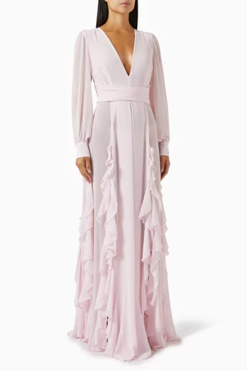 Ruffled Maxi Dress in Georgette