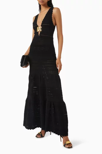 Openwork Maxi Dress in Viscose-blend Knit