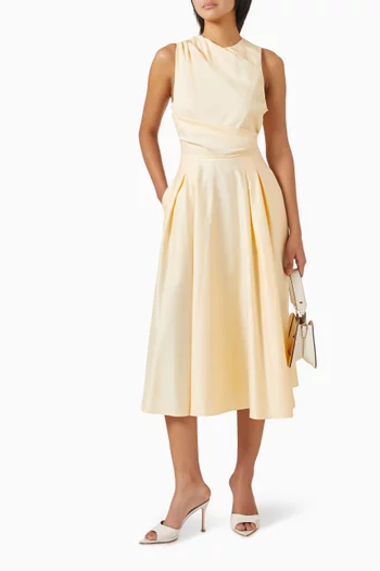 Draped Midi Dress in Cotton Poplin