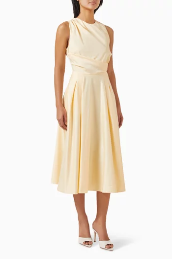 Draped Midi Dress in Cotton Poplin