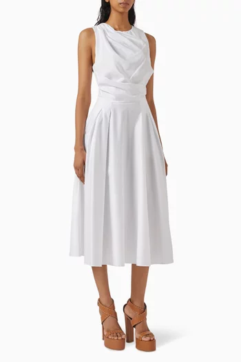 Draped Midi Dress in Cotton Poplin
