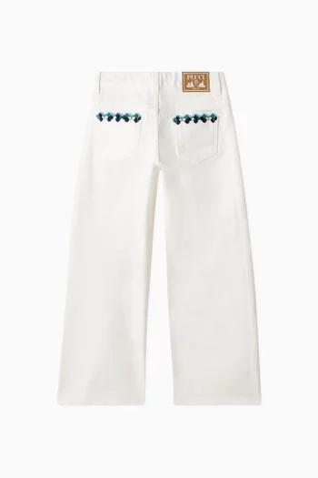 Embroidered Straight Leg Jeans in Cotton