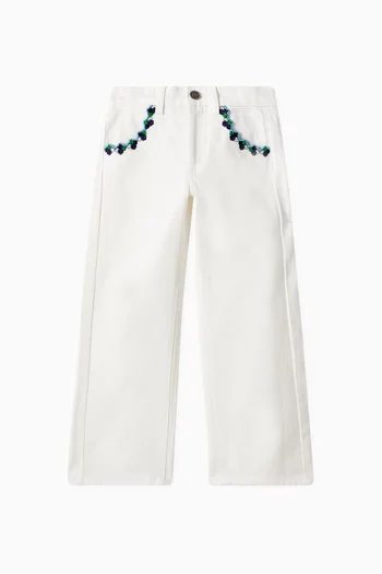 Embroidered Straight Leg Jeans in Cotton