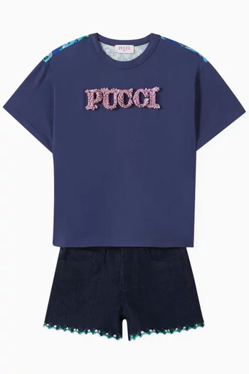 Embroidered Shorts in Denim