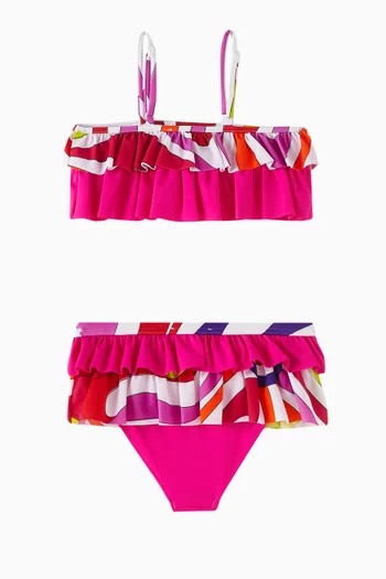 Printed Ruffle Bikini in Stretch Nylon