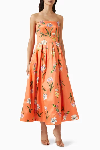 Lynn Bustier Midi Dress in Cotton-blend