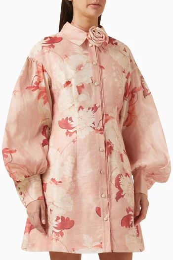 Juliana Floral-print Mini Dress in Linen Blend