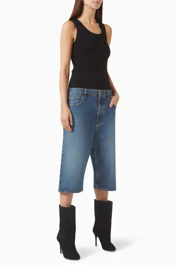 Bermuda Knit-waist Shorts in Denim