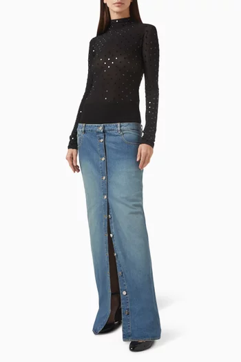 تنورة طويلة بحزام خصر منسوج دينم