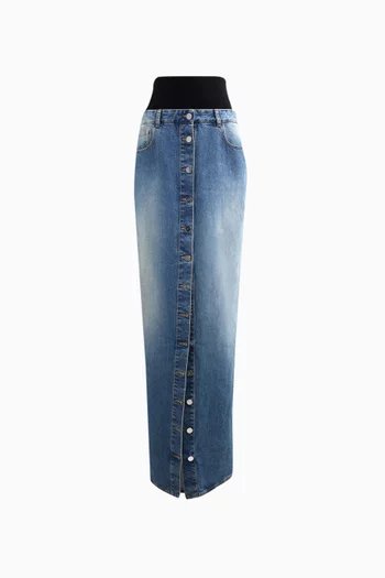 تنورة طويلة بحزام خصر منسوج دينم