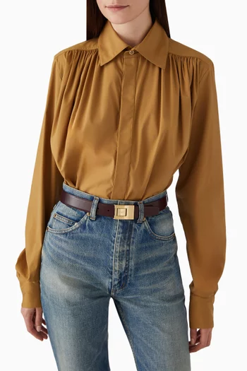 حزام لا 76 رفيع بإبزيم جلد بارز الملمس