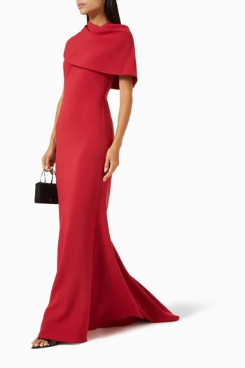 One-shoulder Cape Gown in Stretch-crepe