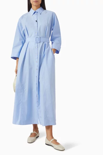 فستان مادا متوسط الطول بتصميم قميص قطن بوبلين