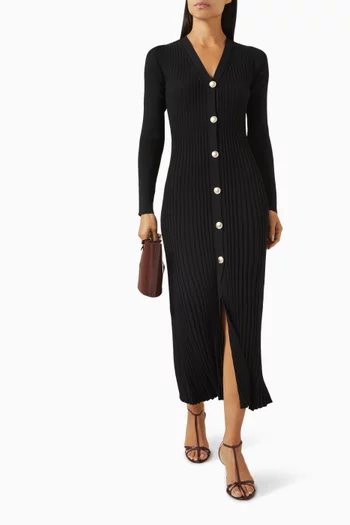 فستان فيلي متوسط الطول من نسيج مضلع