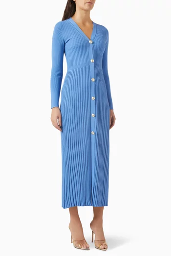 فستان فيلي متوسط الطول من نسيج مضلع