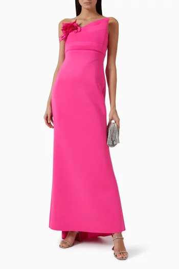 Floral-appliqué Gown in Scuba