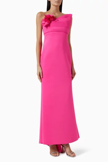 Floral-appliqué Gown in Scuba