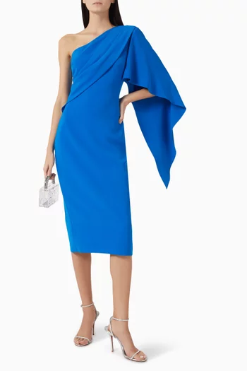 One-shoulder Draped Midi Dress in Stretch Crepe