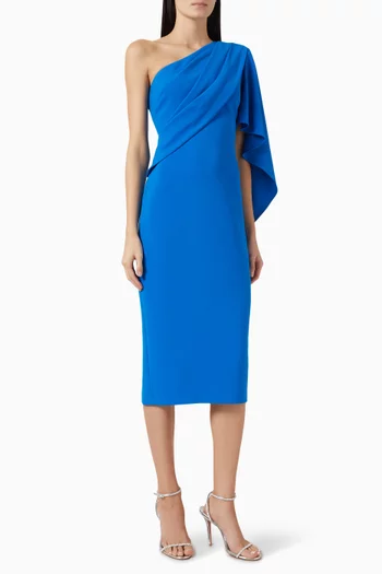 One-shoulder Draped Midi Dress in Stretch Crepe
