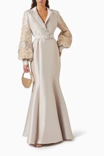 Belted Mermaid Shirt Gown in Mikado