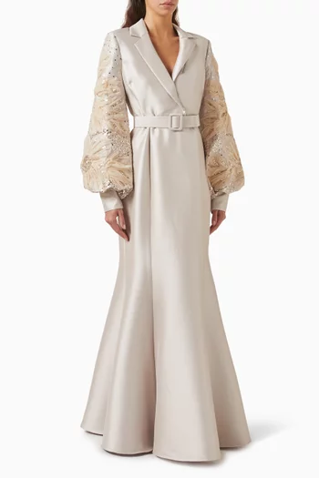 Belted Mermaid Shirt Gown in Mikado