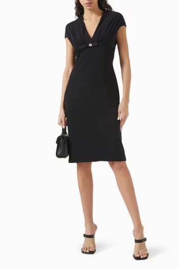 Plunge-neck Midi Dress in Stretch Cady