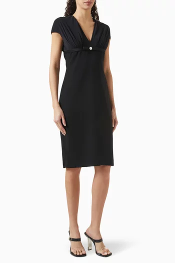 Plunge-neck Midi Dress in Stretch Cady