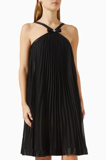 Open-collar Pleated Dress