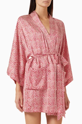 Inez Printed Short Robe in Silk