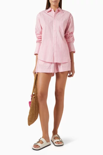 Olive Stripe Oversized Shirt in Cotton-poplin