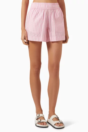 Olive Stripe Shorts in Cotton-poplin